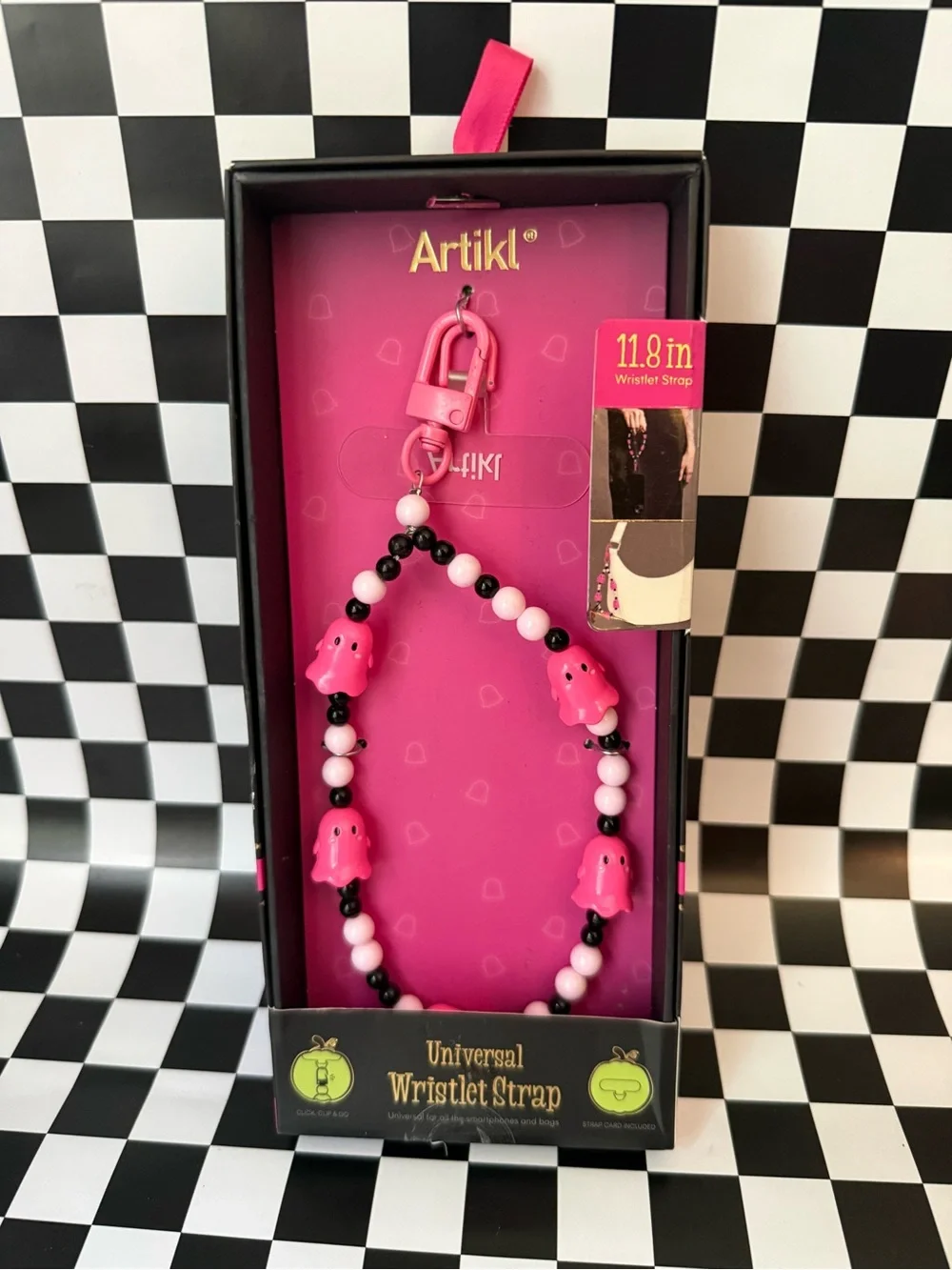 Pink Beaded Universal Wristlet Strap with Clips